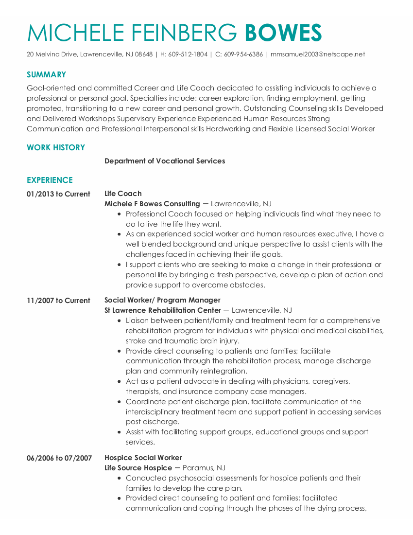 Life Coach Resume Sample